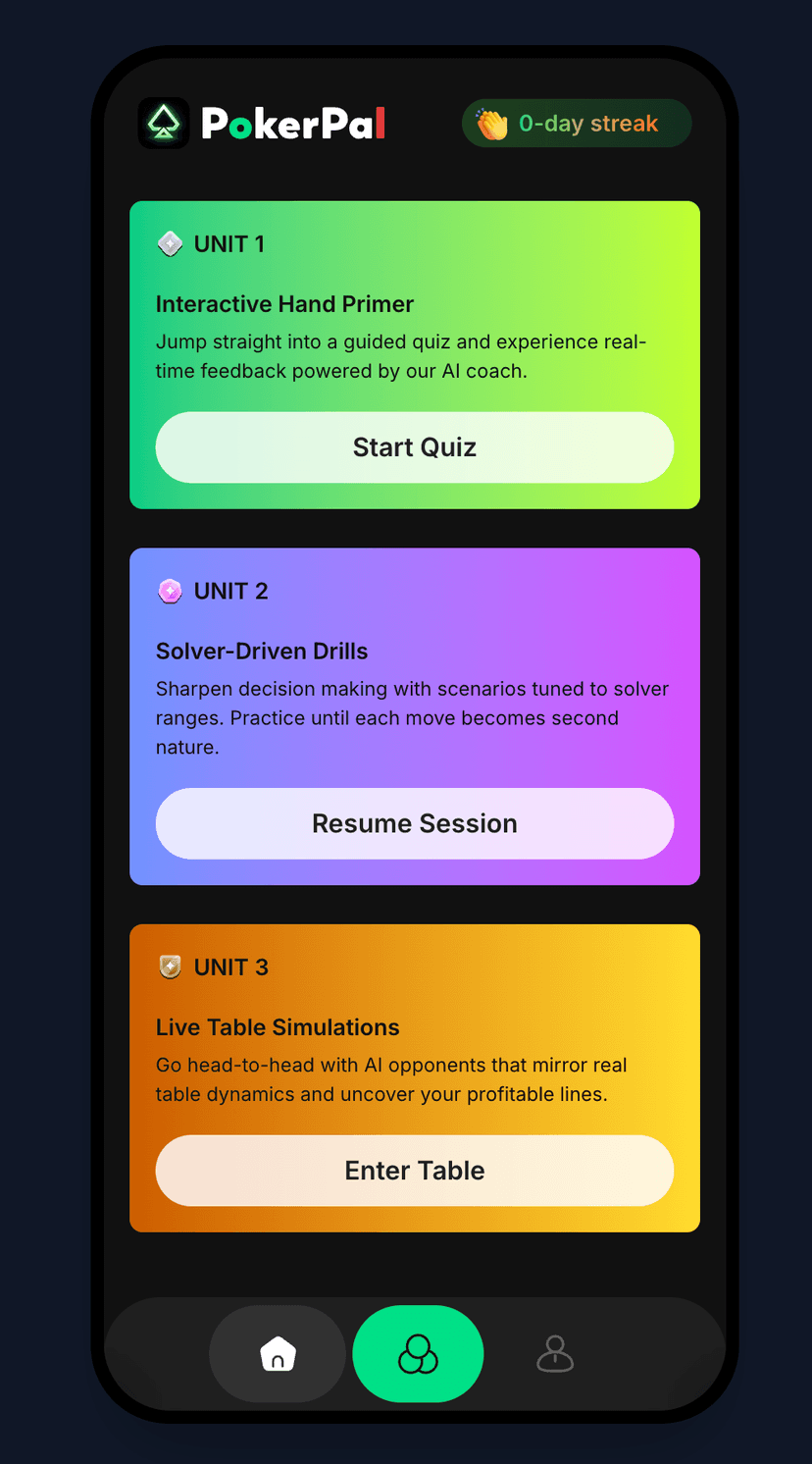 PokerPal Home Screen
